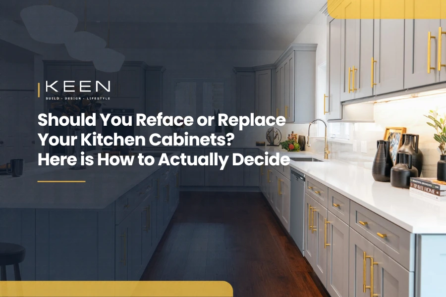 featured images of a blog about should you reface or replace your kitchen cabinets here is how to actually decide